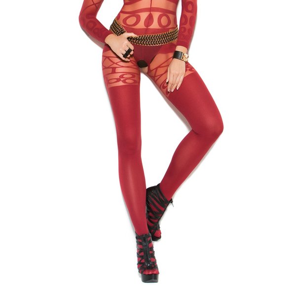 Long Sleeve Burgundy Open Crotch Bodystocking - Picture 5 of 7